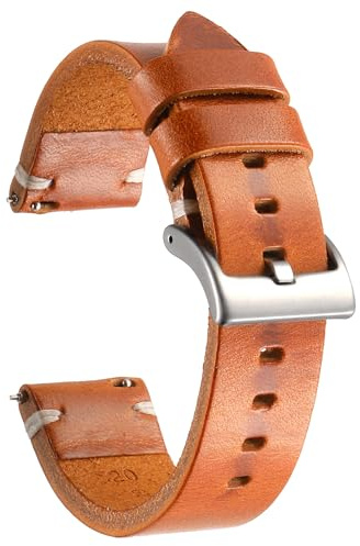 Berfine Rindsleder Uhrenarmband, Retro Handgemacht Vintage Quick Release Dick Leder Uhrenband mit Schnalle aus Edelstahl, Ersatzarmband für Smartwatch Damen Herren 18mm 20mm 22mm 24mm