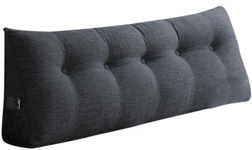 HUOLE - Cojín de lectura para cama o sofá, cojín grande, respaldo de lino, almohada triangular, cojín para la cama, cojín para la pierna y cuña dorsal, 160 x 50 x 20 cm, diva gris