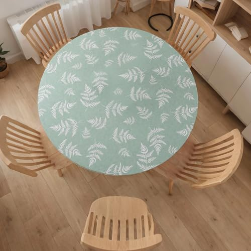 Wapasezyar Tischdecke Runde Outdoor 48 in, PVC Spanntischdecke Rund Tischfolie Elastisch Gartentischdecke Wetterfest für Tische von 90 bis 110 cm (Grüne Blätter)