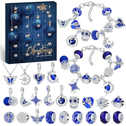 PITMT Calendario Adviento Joyas Mujer Niña 2025, Calendario de Adviento Niñas Mujer Bisuteria Pulseras Kit Hacer DIY Manualidades, Regalos Navidad Chica Charms para adolescentes Mujeres Adultos