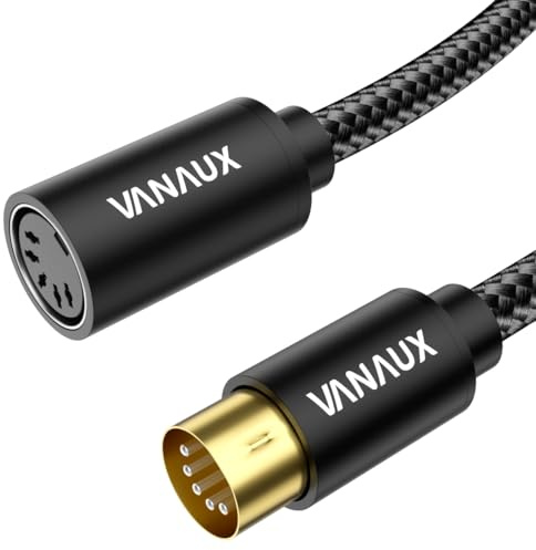 VANAUX MIDI Extension Cable Male to Female 5-Pin MIDI Cable Compatible with MIDI Keyboard, Keyboard Synth, Rack Synth, Sampler, External Sound Card, Sound Source and More-Black (15FT/4.6M)