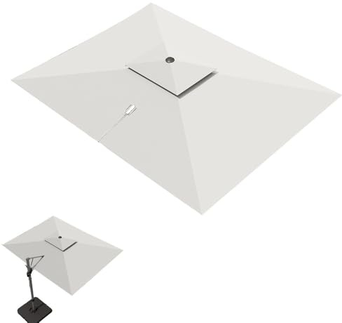 QSPNVFB 3X4 M Rettangolare Telo Di Ricambio Per Ombrellone A Sbalzo 8 Stecche Copertura Di Ricambio Per Ombrellone Da Giardino, Baldacchino Protettivo UV(Beige,Double top 3x4m(10' x 13'))