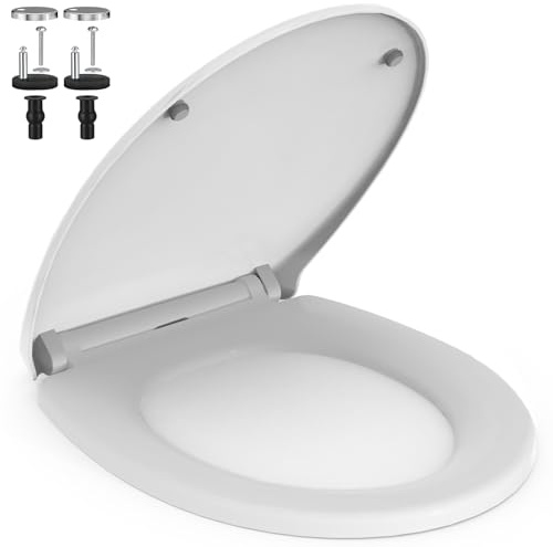 AIMAX Toilettendeckel mit Absenkautomatik O-Form weiß, WC Sitz Einfache Montage und Sauber, Klodeckel Quick-Release-Funktion und Leise, Passend für die Meiste Toilette, Belastbarkeit von 150kg