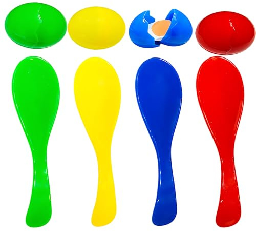 JORcadis 12-Piece Set for Sports Day Activities Parties, Egg and Spoon Race, Easter Games, Complete Balanced Egg Toy for Garden Parties, Carnivals, Sports Days, Family Gatherings