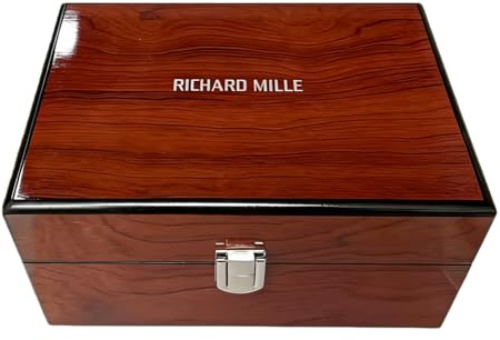 ROUREOX Einzeluhr Aufbewahrungsbox Rotbraunes Holzmuster Hochglanz Finish Gepolstert Hellbraun Interieur für Richard Mille RM 055