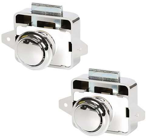 2 Stück Push Lock, Push Lock Schloss Wohnmobil Metal Button Schloss ABS Schubladen Verriegelung Camper für Wohnmobile Yachten Wohnwagen (Silber Verchromt)