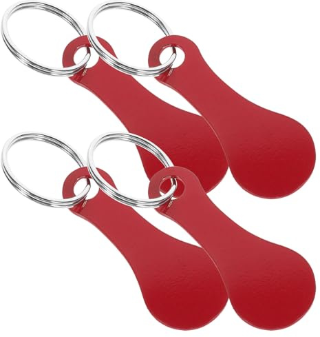 NIYANGLE 4pcs Red Metal Shopping Trolley Token Keyring Set Sturdy Shopping Cart Coin Pendant Keychain for Grocery Stores and Retail