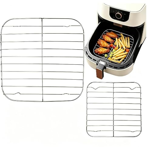 2 Unidades Rejilla Air Fryer de Acero Inoxidable 304, 13cm y 19,5cm, Accesorios Freidora de Aire Antióxido y Resistente, Soporte Multifuncional, Fácil de Limpiar y Portátil para Hornear y Asar