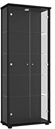 K-Möbel Vitrinenschrank 2-türig (176x67x33cm) - Made in Germany - Standvitrine Schwarz mit 4 höhenverstellbaren Glasböden & LED - Glasvitrine Stehend - Vitrine Glas - Display Cabinet