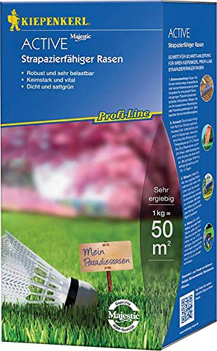 Kiepenkerl Profi-Line Active Strapazierfähiger Rasen 661202, 1 kg für 50 m² - Robust und sehr belastbar - Keimstark und Vital - Dicht und sattgrün - Rasensamen, Sport und Spielrasen, Rasenteppich