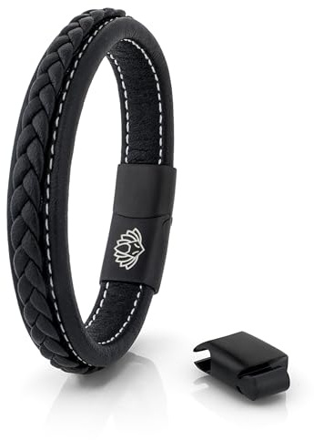 Akitsune Fides Armband | Premium Lederarmband für Männer in Schwarz | Magnetverschluss aus Edelstahl in Schwarz, Silber & Gold | Inklusive Schmuckschachtel | Tolle Geschenkidee