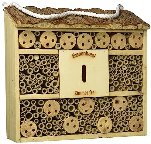 Dehner Natura Premium Insektenhotel Andrena, Insektenhaus / Nistkasten für Bienen/Schmetterlinge/Käfer, ca. 29.5 x 9.5 x 28.5 cm, Kiefern-, Tannenholz/Bambus/Sperrholz, natur