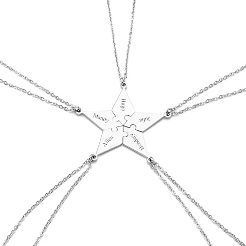 Jovivi Personalisierte Puzzle Anhänger mit Gratis Gravur Hexagramm Stern Pendant Schwester Familie Freundschafts Ketten