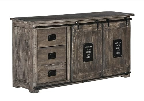 MASSIVMOEBEL24.DE Sideboard Mango grau lackiert Railway #200 | 150x45x80 (BxTxH) 70 kg Industrial montiert vollmassiv