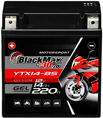 BlackMax YTX14-BS Motorradbatterie GEL 12V 14Ah CTX14-BS 51214 Batterie YTX14-4