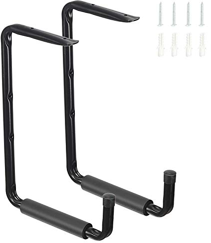 Ganci per Garage da Soffitto, 34*24cm Ganci Appendi Bici da Muro con EVA Rivestimento Antiscivolo, Porta Bici Ganci Utilità di Stoccaggio per Sedie Pieghevoli, Scale, Utensili Elettrici/ 2Pezzi/Nero
