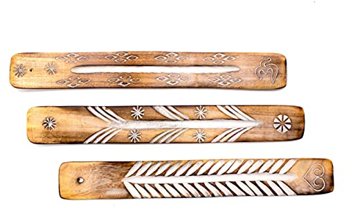 Luxflair Räucherstäbchenhalter 3er Set – handgefertigt aus Sheesham-/Rosenholz, ca. 26 cm – Zubehör zum Abbrennen