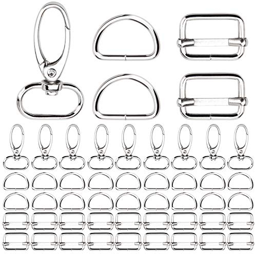 KAMAIKA 50 Stück Drehgelenk Karabinerhaken Ring Set, 20mm D Ringe Triglide-Schiebeschnalle Schnalle Tasche Halbringe Gurtversteller Schlüsselanhänger Set für DIY Tasche Rucksack Zubehör Gurt