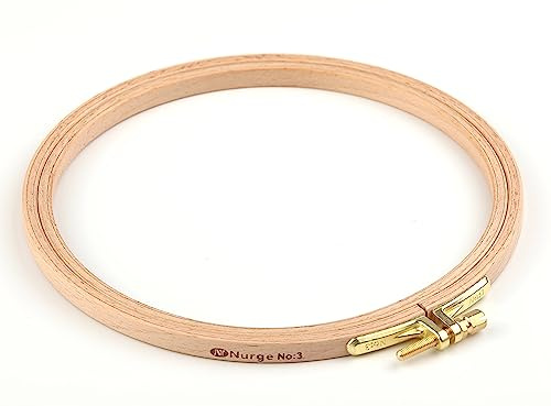 Nurge Hochwertiger Stickrahmen aus Buchenholz, Kreuzstichrahmen mit vergoldeter, verstellbarer Messingschraube für DIY-Projekte, ideal für Bastler, Anfänger und Profis, 16 cm Durchmesser und 0,8 cm