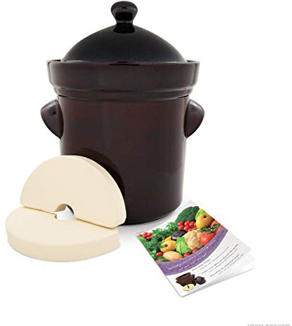 Original Bunzlauer Keramik Premium Gärtopf 15,0 Liter inkl. Deckel + Stein, braun