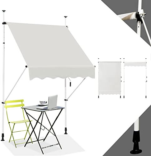 RELAX4LIFE Store Banne Manuel sans Perçage, Auvent Balcon Rétractable avec Manivelle, Tissu Oxford Anti-UV Imperméable, Hauteur Réglable 2-3 M, Store Banne pour Porte Fenêtre (Beige, 150 X 125 cm)