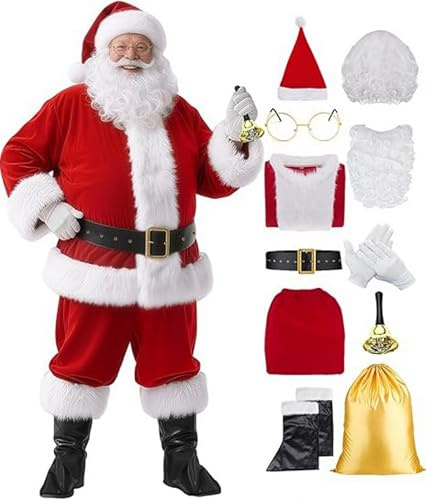 EOZY 10/11 Stück Kostüm Weihnachtsmann für Erwachsene,Weihnachtsmannkostüm,Kostüm,komplett,rot,Weihnachten,Party,Verkleidung