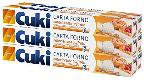 Cuki Carta Forno Antiaderente Goffrata, Cottura Asciutta e Croccante, h 33 cm, 6 Confezioni da 6 metri
