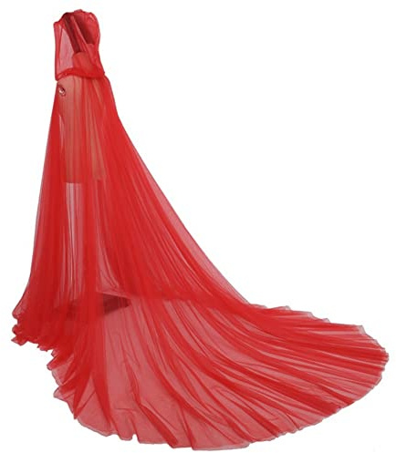 Proumhang Capa con Capucha de Tul de Longitud Completa para Mujeres y Niñas,Capa de Retro de Halloween,Vestido de Novia Vampiro,Capa Gótica de Bruja Malvada,Disfraz Embrujado Fantasma,Rojo