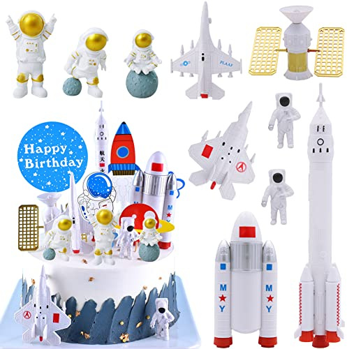 HGSHUO Tortendeko Astronauten Kuchen Deko Astronaut Figuren Geburtstag Kuchendeko Weltraum Cake Topper Happy Birthday Torte Deko Kindergeburtstag Kuchendekoration Geburtstagsparty 16 Stück