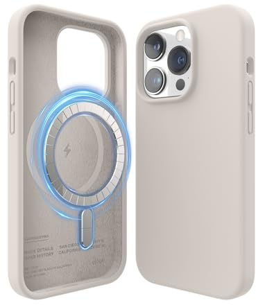 elago Magnetische Silikon Hülle für iPhone 14 Pro | Kompatibel mit MagSafe Alles Zubehör, Eingebaute Magnete, Premium Flüssigsilikon, Schutzhülle (Taupe)