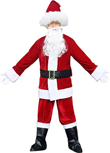 5 Pièces Ensemble De Déguisement De Père Noël Homme Costume De Père Noël,Pantalon Ceinture Chapeau Barbe Hauts Pour Saint Nicolas Noël Carnaval Fête À Thème 1,XXXL