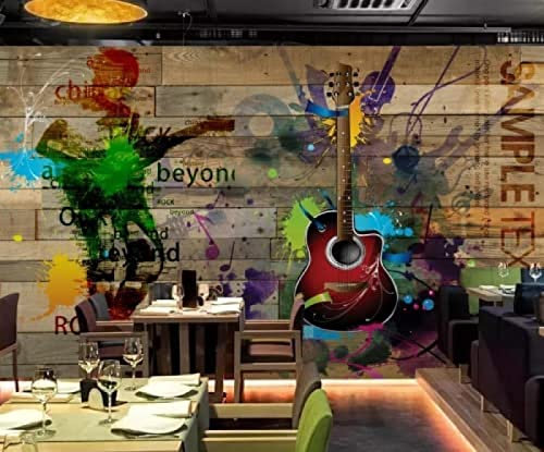 3D Wandbild Tapete Retro Nostalgische Rockmusik Brett Gitarre Wandbild Hintergrund Wand Dekorative Malerei Tapeten Wohnkultur Fototapete 3D Effekt Wohnzimmer Schlafzimmer Kinderzimmer-430Cm×300Cm