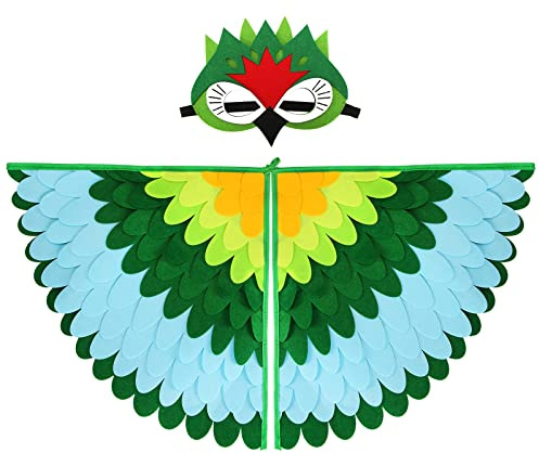 Aurasky Disfraz de Alas de Pájaro para Niños, Capa Alas de Pájaro Niño con Mascara, Capa Disfraz Niño Traje Pájaro Búho Carnaval Halloween Navidad Cosplay Fiesta(Azul Verde)