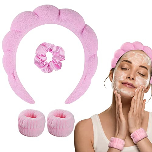 WD&CD Stirnband, Damen Spa Haarband Haarband, Make up Stirnband Handgelenk Waschband Set für Hautpflege, Gesichtsreinigung, Dusche-Pink