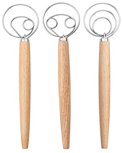3 Pezzi Fruste Da Cucina, Frusta Danese, Frusta Per Impasto, Manico In Legno Mixer, Frusta Miscelatoremanico, Frusta Per Uova, Per Cucina, In Acciaio Inox, Manuale Per Impastare Pane e Torte