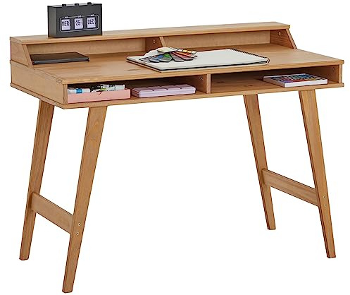 IDIMEX Schreibtisch Luna mit 2 offenen Fächern, Arbeitstisch aus Massivholz in Eiche Farben, Bürotisch mit konischen Füßen, Computertisch mit Aufsatz