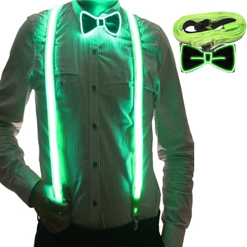 YeahBoom Bretelles et noeud papillon lumineux à LED pour hommes, bretelles lumineuses à LED, pour festival de musique, fête costumée d'Halloween,néon lumineux sombre fournitures de fête