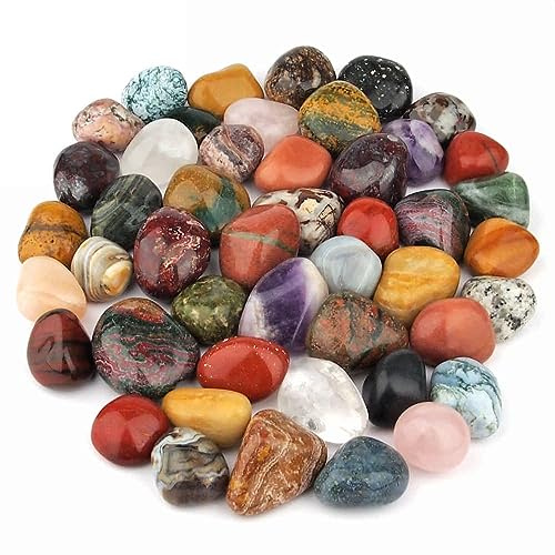 Wunderstein24 Bunter Trommelsteine - Mix echte Edelsteine - Mischung aus Indien Ø ca. 30 – 50 mm Heilsteine Wassersteine Glückssteine Mineralien Dekosteine (Packung Nr. 3 mit 1 kg)