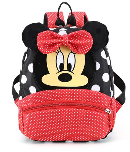 Forhome Sac a Dos Minnie, Cartable Minnie Maternelle, Sac à dos pour Enfants, Mignon Sac à dos Léger pour L'école ou les Excursions, 3-9 ans école Maternelle Garçons et Filles （Noir+Rouge）
