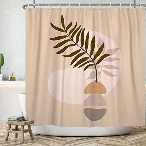 ASDCXZ Tenda da doccia in tessuto impermeabile, 90 x 180 cm, stile astratto moderno, stile bohémien, foglie marroni, beige, per esterni, lavabile, in poliestere, con 6 ganci