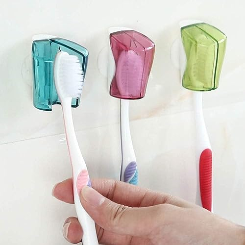 3Pcs Multicolor Toothbrush Holder Travel Toothbrush Head Covers with Suction CupBathroom Wall Mount Suction Cup Rack Dustproof Cap Cover Accessories for Bathroom Portable Wall Mount Toothbrush Holder