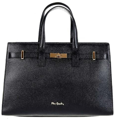 Pierre Cardin Damen-Handtasche, Echtes Leder, Groß, Shopper, Made in Italy, Schultertasche, Multifunktional, Elegant, Schwarz, Breite 16 cm x Länge 37 cm x Höhe 27 cm