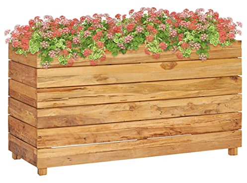 GuyAna Hochbeet 100x40x55 cm Massivholz Teak und Stahl Gartenteich Becken Steinkorb Pflanzkorb Gabionenkorb Pflanzkasten