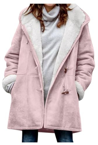 SMIDOW Womens Sherpa Lined Jackets Fashion Winter Fuzzy Fleece Hoodie Sweatshirt Casual Soft Cozy Horn Button Down Coats Womens Fleece Lined Jacket Pink 4X