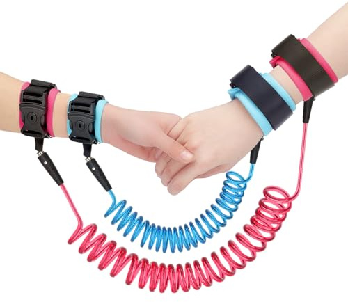 Anyfirst 2M Bracciale Sicurezza Bambino, Anti-Perso Guinzaglio per Bambini, Polso Regolabile 360 ° Girevoli Braccialetto Antismarrimento Corda Da Passeggio, Blu+Rosa