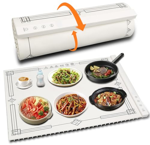 Food Warmer Mat, Electric Warming Mat for Food, Hot Plates for Keeping Food Warm, Foldable Silicone Heat Tray with Temperature Control for Restaurants & House Parties (60 x 40cm, Beige)