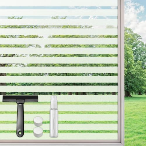 DARUITE Film Fenetre Anti Regard 30x120cm, Dépoli Rayures Moyennes Film Occultant Fenêtre Electrostatique Autocollant Opaque Anti UV Brise Vue Fenêtre Décoratif Film pour Vitre pour Maison, Bureau