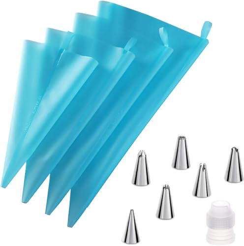 4 Boquillas Manga Pastelera Profesional,con Adaptador y 6 Boquillas en Acero INOX,Bmanga Pastelera Reutilizable, para Decoración de Tartas, Cupcakes y Galletas