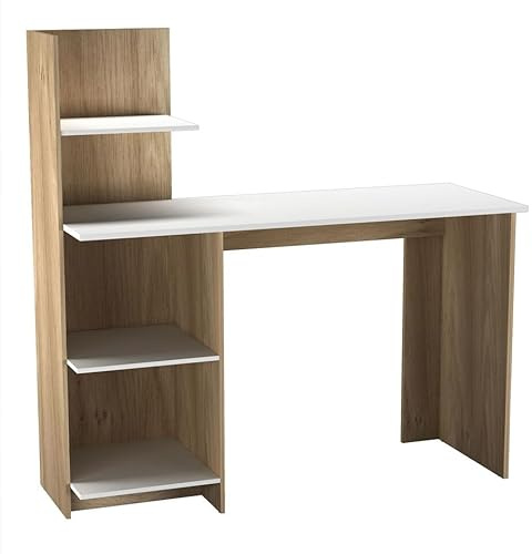 URBNLIVING Computer Desk Workstation with 4 Tier Shelves - Modern Home Office Study Writing Table, Compact & Durable, Storage Organizer