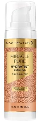Max Factor Miracle Pure Hydratint Essence, feuchtigkeitsspendendes Make-up mit leichter Deckkraft, 71% wasserbasiert, mit Mikro-Kapsel Pigmenten, 30 ml, Fb. 4 Light-Medium